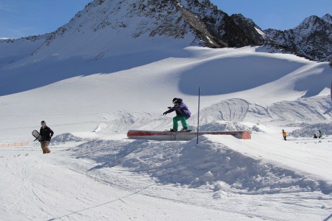 Jumps and Tricks in the Snow Park at Pitztal Glacier